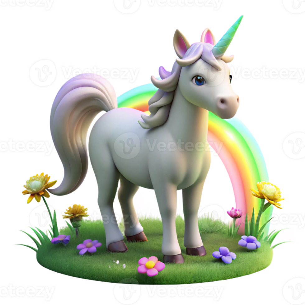 serene rustic A benevolent unicorn, its horn glowing with a soft white light, grazing in a field of ethereal flowers, illuminated by rainbow-colored light, in a dreamlike art style premium png