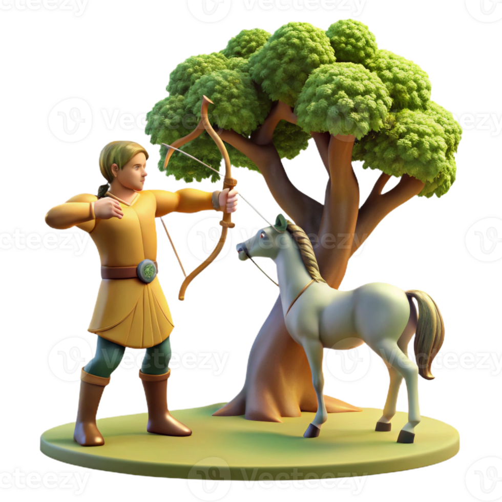 extraordinary abstract A wise centaur, teaching archery to a young human, under the shade of an ancient oak tree, illuminated by warm golden sunlight, in a Renaissance painting style high resolution png