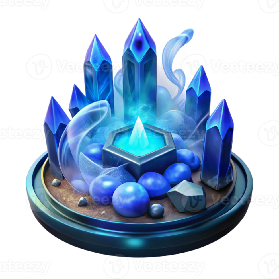 elegant creative A wise oracle, consulting the runes, surrounded by swirling mists and glowing crystals, illuminated by ethereal blue light, in a fantasy art style high quality png