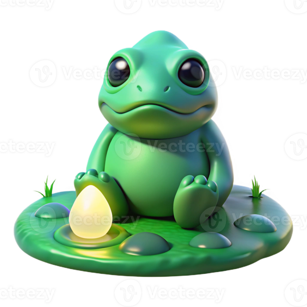 vibrant modern A wise Japanese Kappa, its shell gleaming with wetness, sitting by a riverbank, illuminated by soft green light, in an anime style authentic png