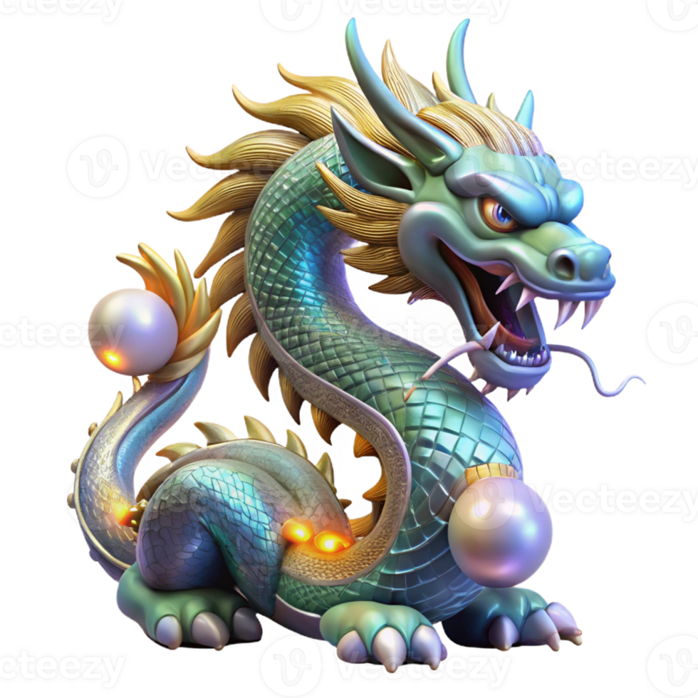 vibrant modern A stoic Chinese dragon, guarding a pearl of wisdom, its scales shimmering with iridescent colors, lit by lightning strikes, in a Chinese painting style detailed png