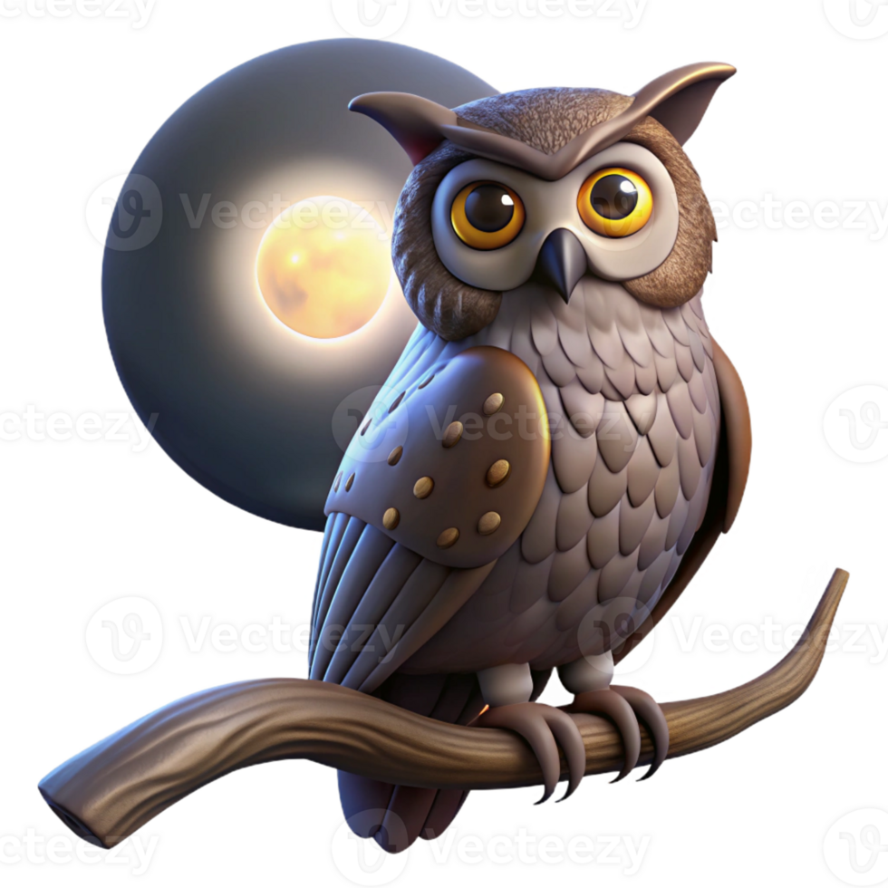 extraordinary traditional A wise old owl perched on a gnarled branch, moonlight illuminating its feathers, realistic style high quality png