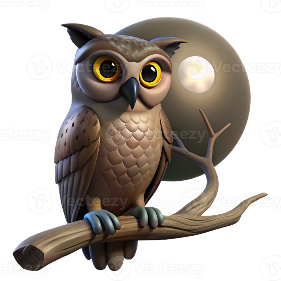 elegant artistic A wise old owl perched on a gnarled branch, moonlight illuminating its feathers, realistic style professional png