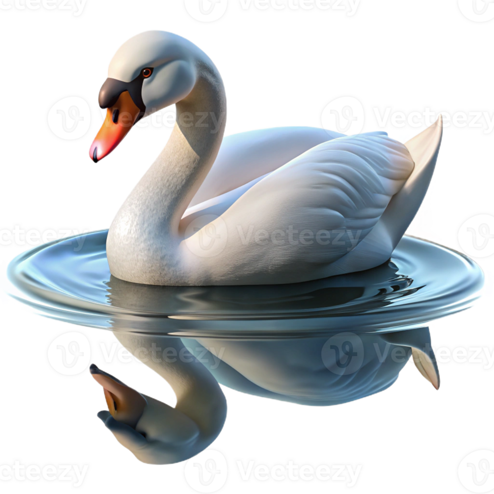 stunning artistic A graceful swan swimming in a still pond, reflection visible in the water, impressionistic style premium png