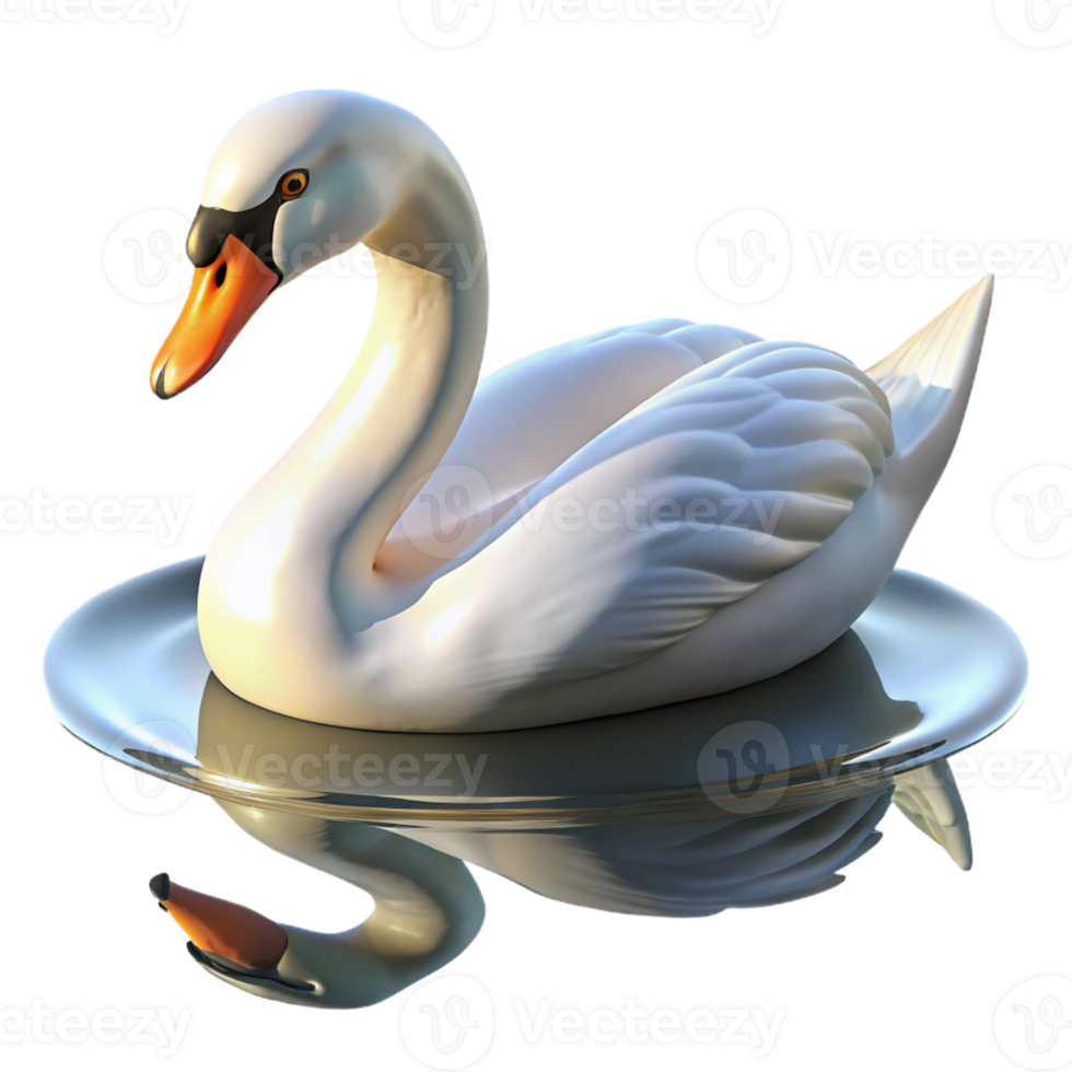 wonderful creative A graceful swan swimming in a still pond, reflection visible in the water, impressionistic style professional png