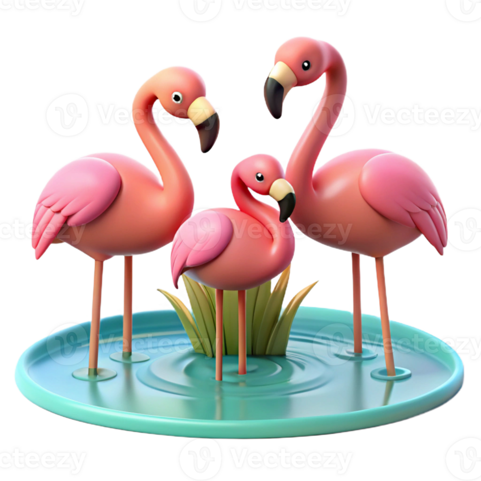 dramatic traditional A group of flamingos standing in a shallow lake, vibrant pink plumage, minimalist style premium png