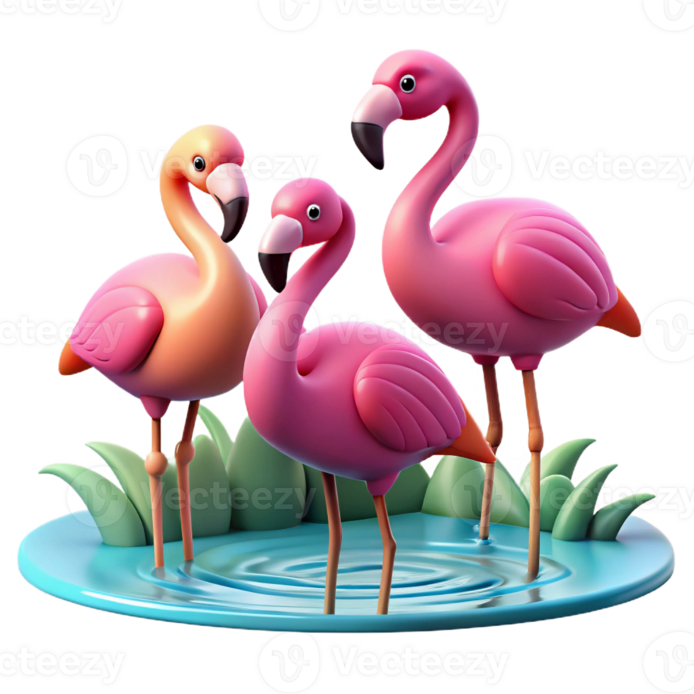 stunning creative A group of flamingos standing in a shallow lake, vibrant pink plumage, minimalist style premium png
