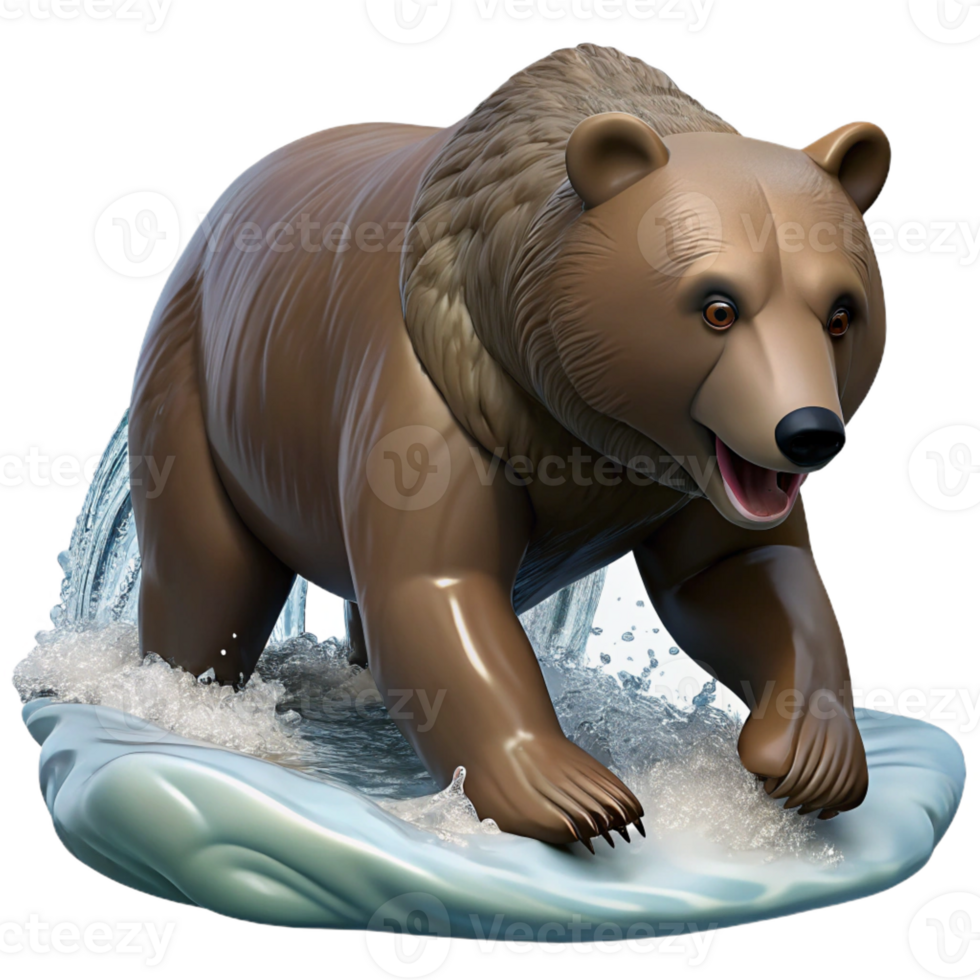 extraordinary abstract A powerful grizzly bear fishing for salmon in a rushing river, dynamic action, nature documentary style detailed png