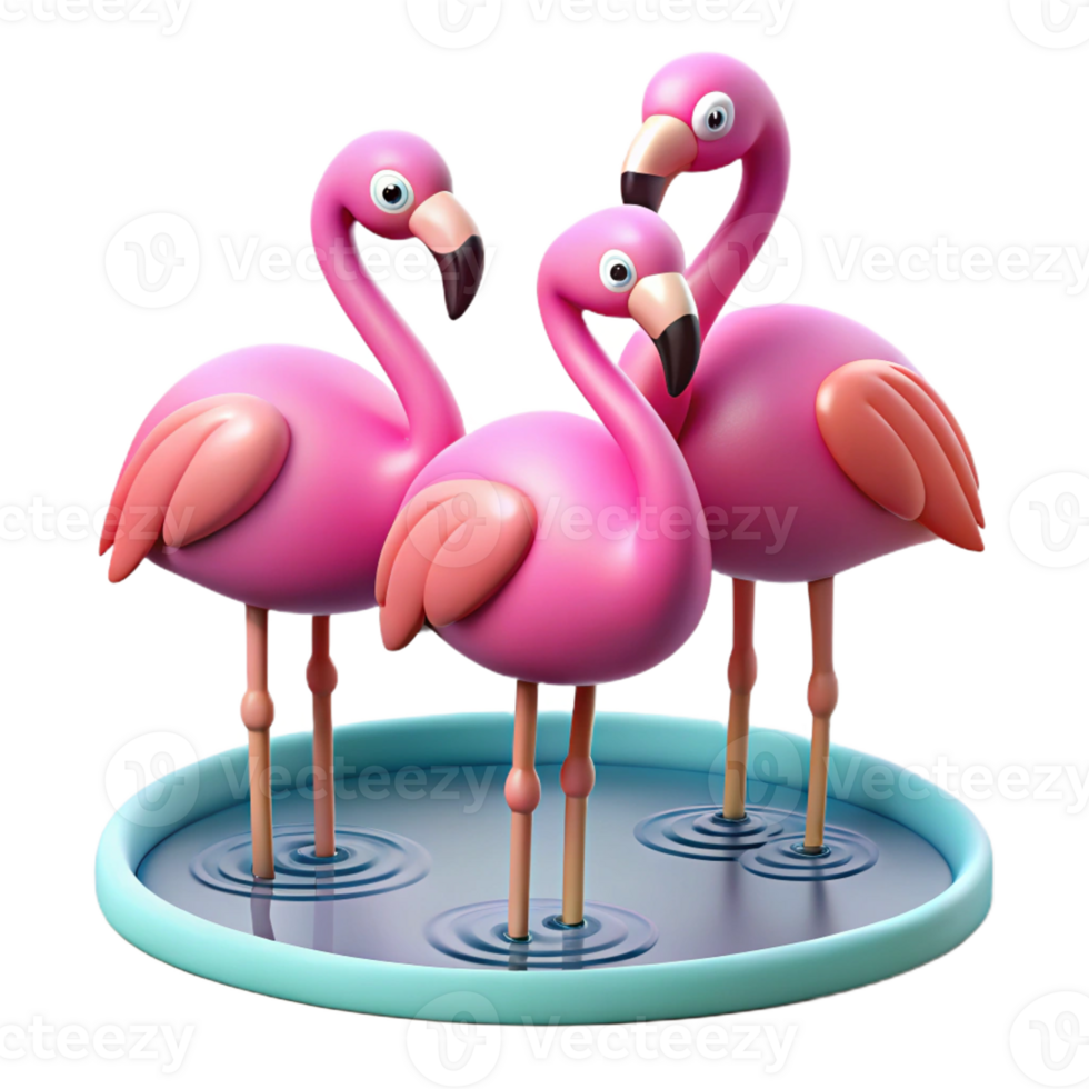 elegant creative A group of flamingos standing in a shallow lake, vibrant pink plumage, minimalist style professional png