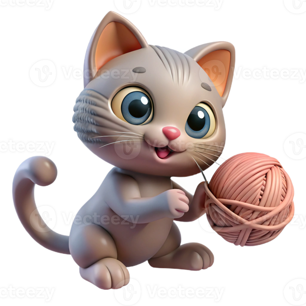 beautiful rustic A cute kitten batting at a ball of yarn, playful pose, soft and fluffy texture professional png