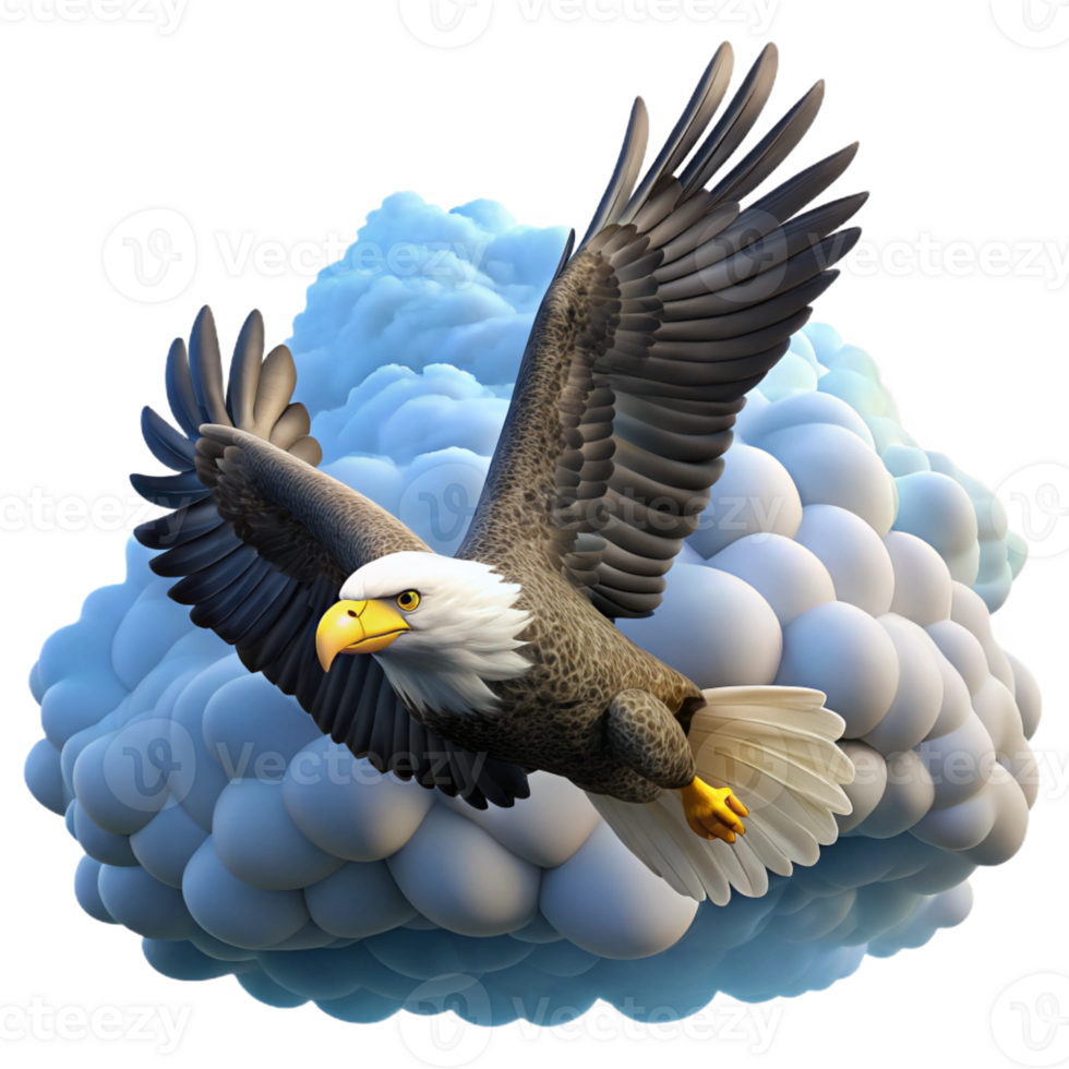 vibrant artistic A majestic bald eagle soaring through the sky, dramatic cloudscape background, patriotic theme high quality png