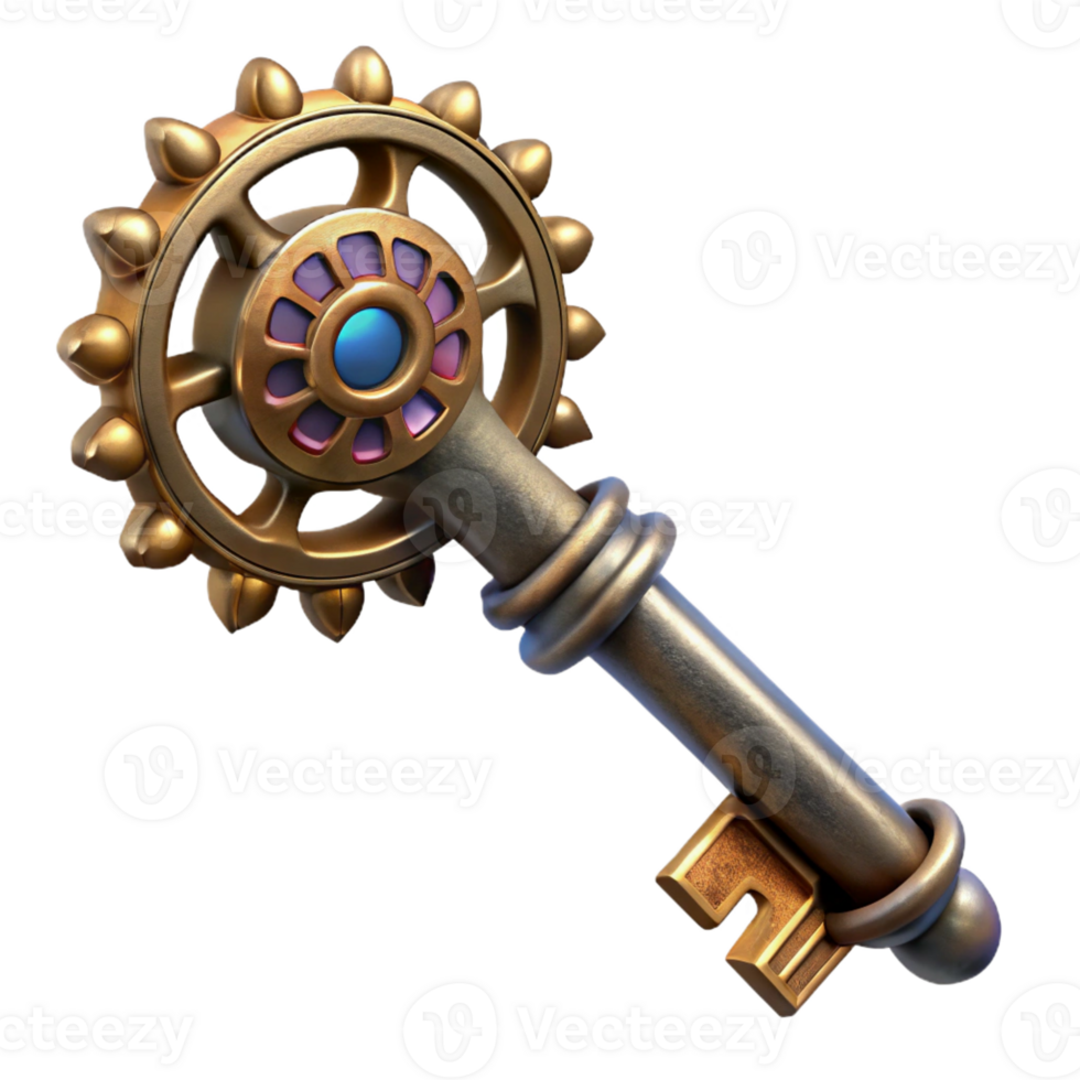 beautiful contemporary A steampunk key, intricate gears and filigree, mysterious, dim lighting, fantasy art style original png