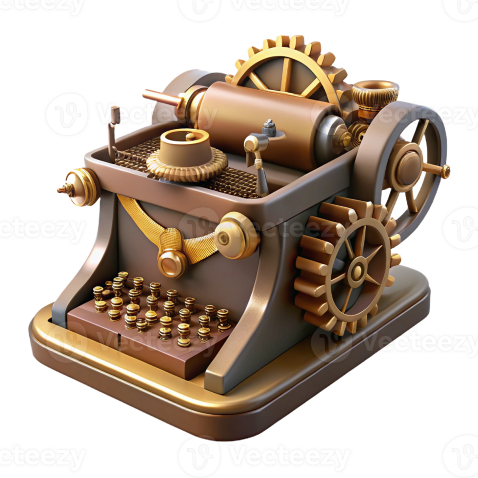 vibrant abstract A steampunk typewriter, intricate keys and gears, warm, ambient lighting, vintage illustration style 4K png