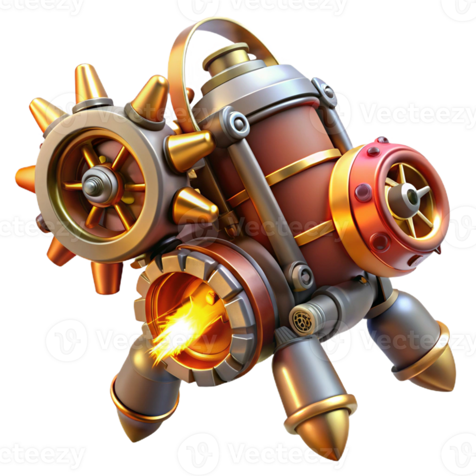 stunning vintage A steampunk jetpack, intricate turbines and gears, dynamic, fiery lighting, concept art style high quality png