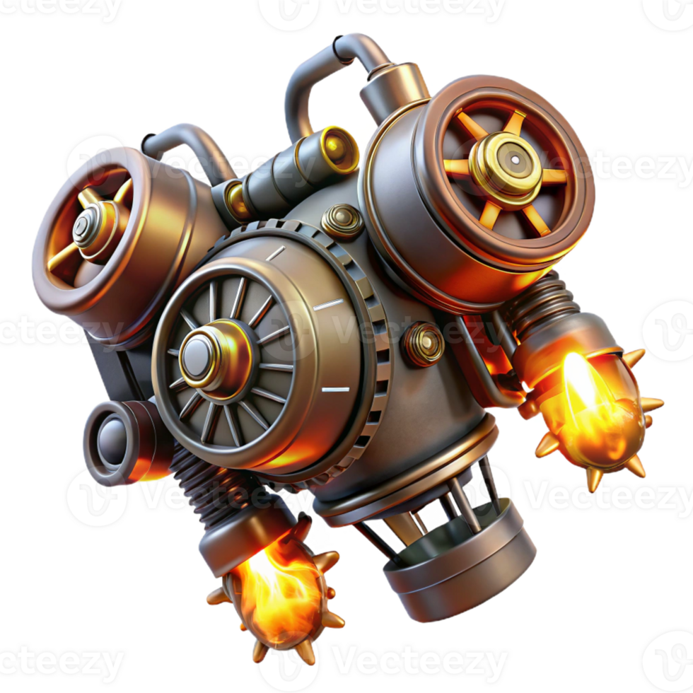magnificent creative A steampunk jetpack, intricate turbines and gears, dynamic, fiery lighting, concept art style premium png