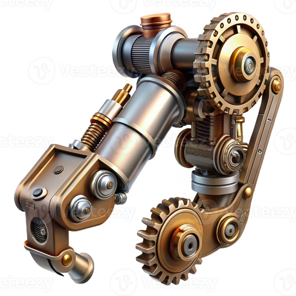 extraordinary vintage A steampunk robotic arm, intricate gears and pistons, powerful, metallic lighting, cyberpunk style exclusive png