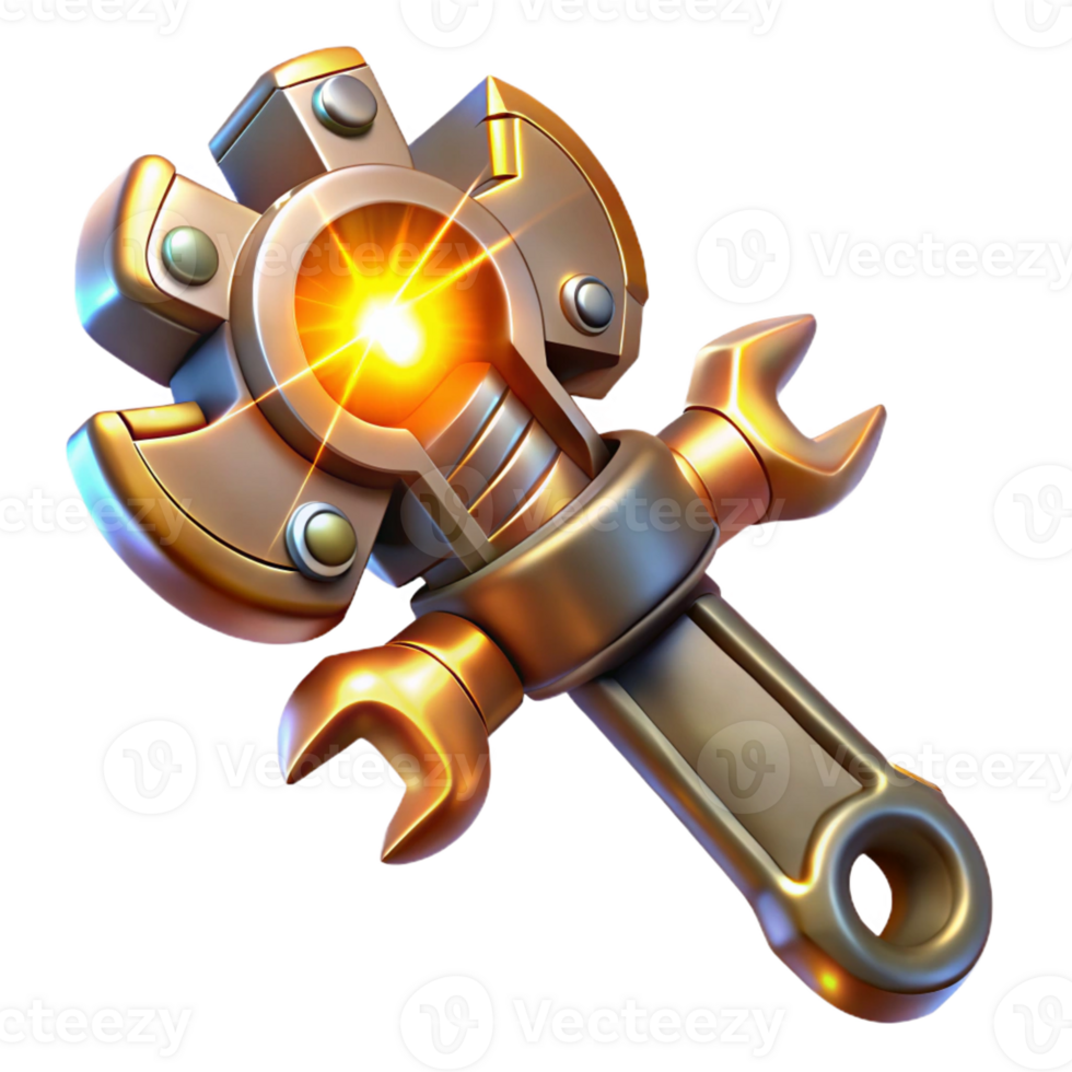 impressive classic A steampunk wrench with glowing energy conduits, sparks flying, dramatic lighting, digital painting style original png