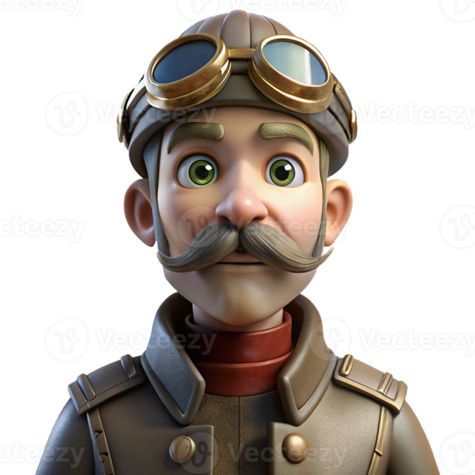 vibrant vintage Steampunk airship captain, weathered face, intricate goggles, dramatic spotlight, portrait photography style high resolution png