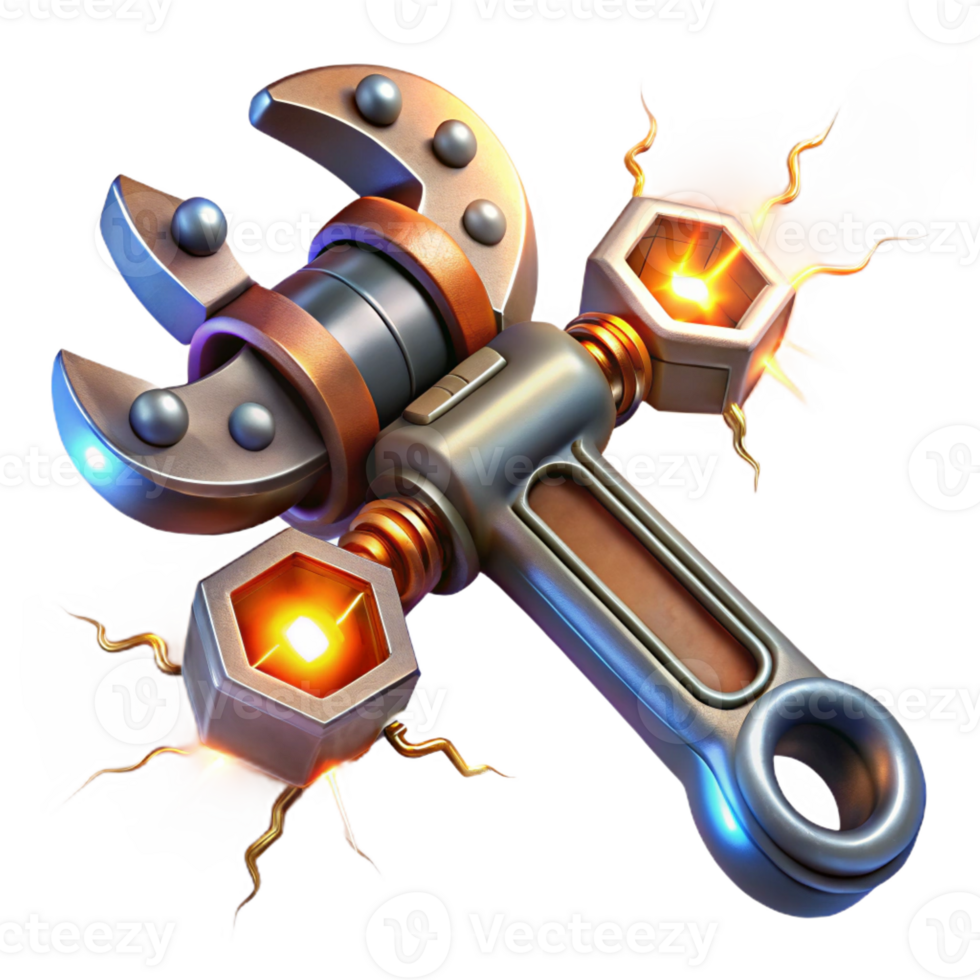 wonderful minimalist A steampunk wrench with glowing energy conduits, sparks flying, dramatic lighting, digital painting style original png