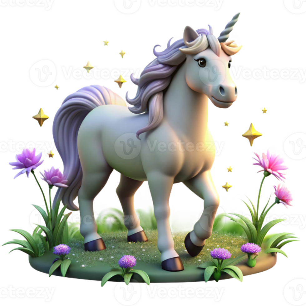 beautiful abstract A graceful unicorn with a silver horn and flowing mane, standing in a field of glowing flowers, lit by a soft, magical glow, in a dreamy, romantic style professional png