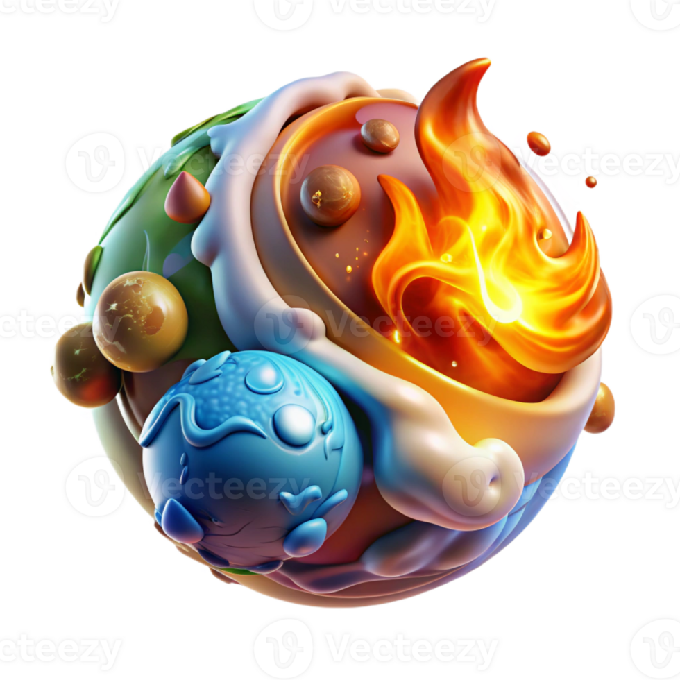 elegant contemporary A powerful elemental with glowing earth, air, fire, and water swirling around its body, illuminated by the combined elements, in a dynamic, abstract style original png