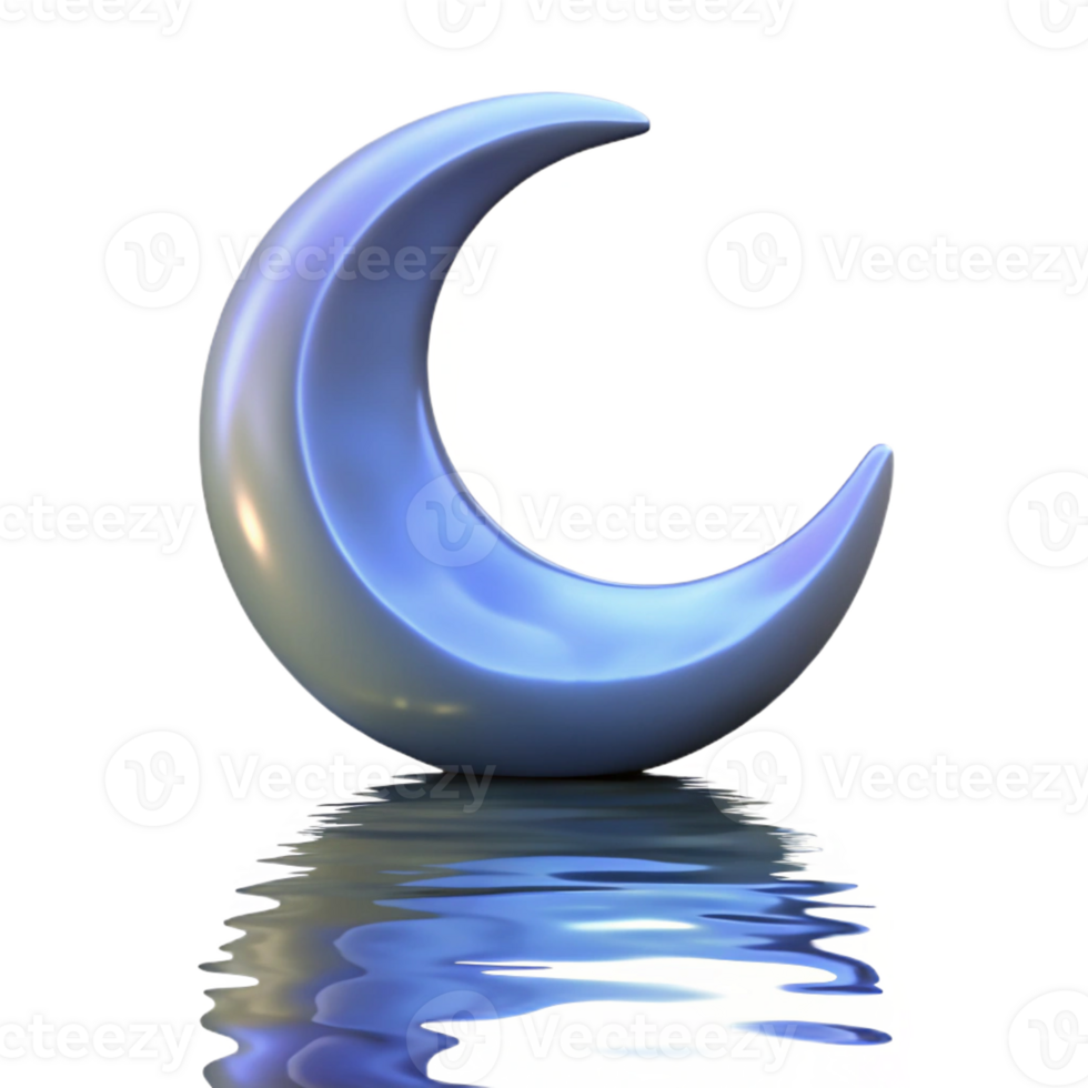elegant artistic A crescent moon illuminating a calm lake, reflecting moonlight, serene atmosphere, romantic style 4K png