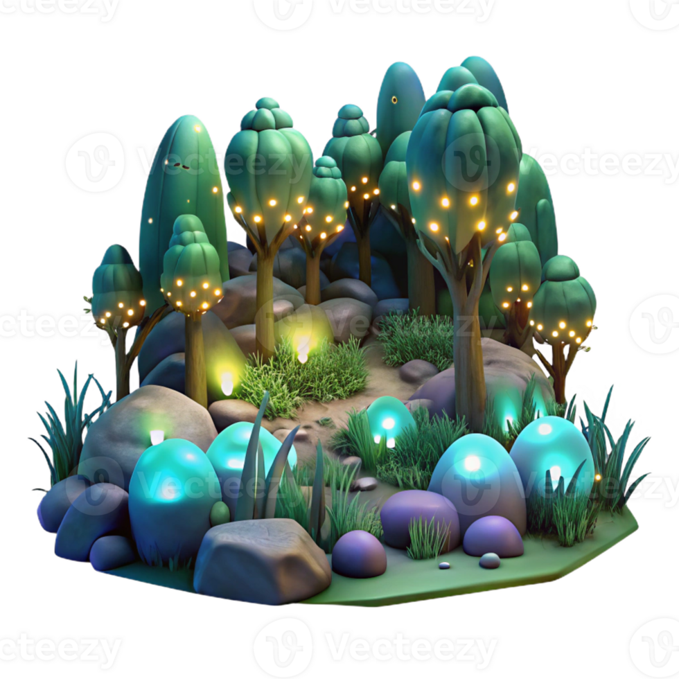 impressive modern A group of fireflies illuminating a dark forest, bioluminescent glow, magical atmosphere, fantasy style high quality png