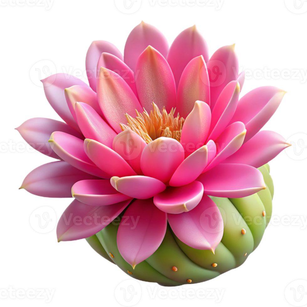 impressive classic A blooming cactus flower, vibrant pink petals, detailed spines, desert landscape, photographic style original png