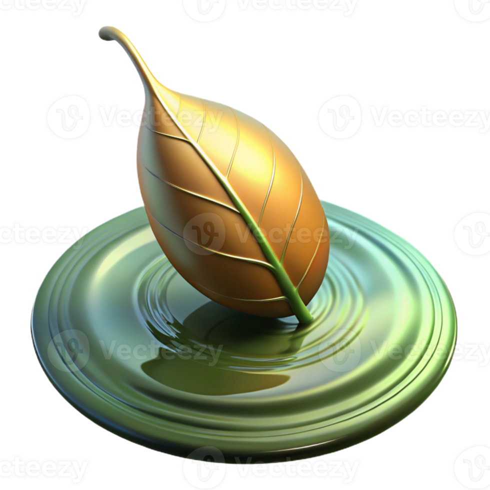 stunning abstract A single leaf floating on water, ripples and reflections, soft light, minimalist style premium png