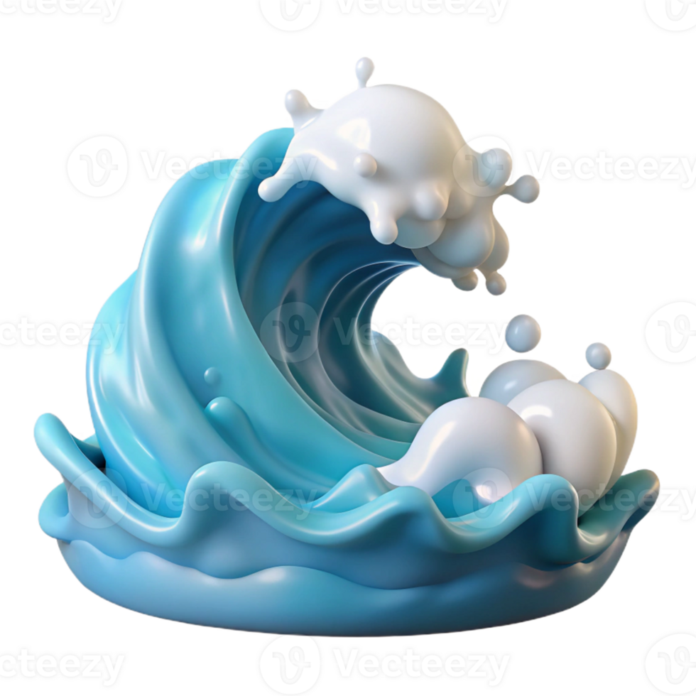 impressive contemporary A wave crashing on the shore, dynamic motion, white foam, ocean landscape, realistic rendering detailed png