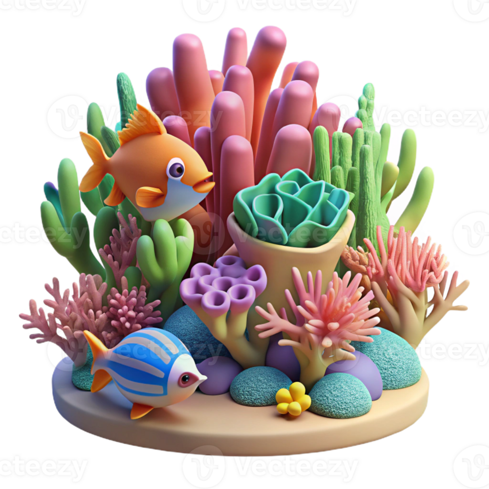 wonderful contemporary A coral reef teeming with life, colorful fish and corals, underwater scene, vibrant colors high quality png