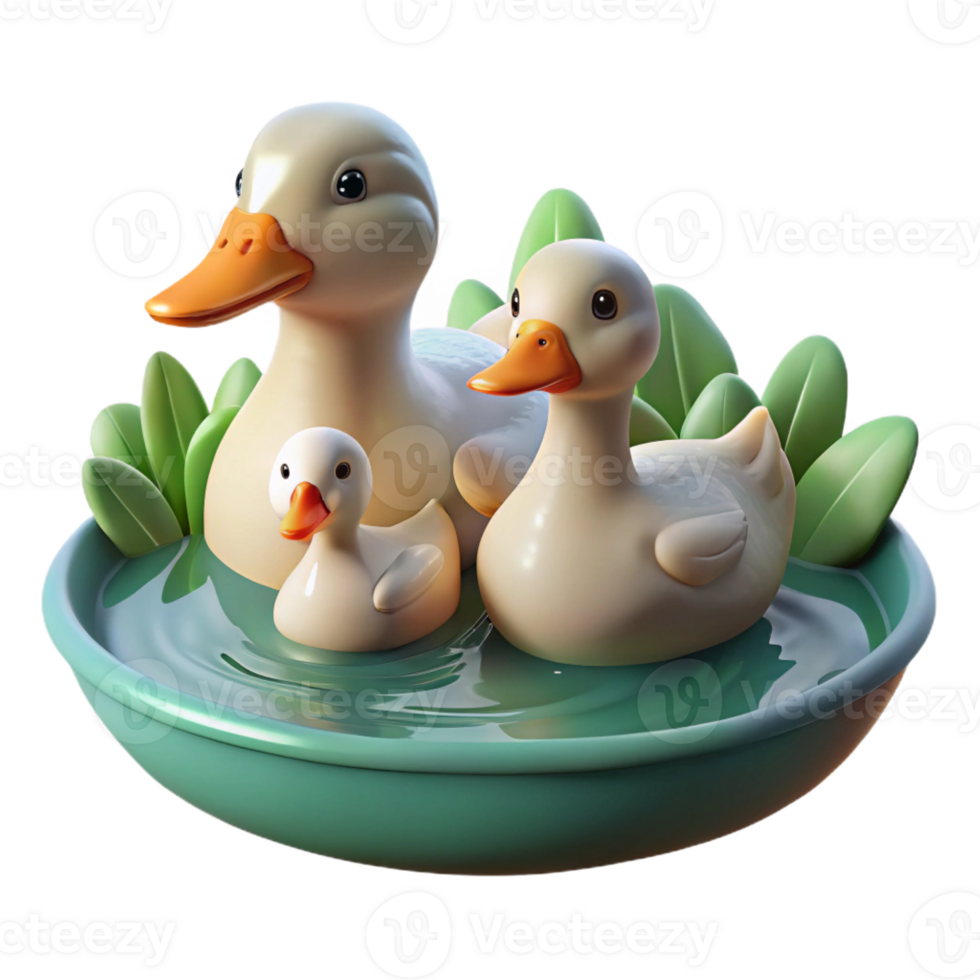 extraordinary traditional A family of ducks swimming in a pond, peaceful setting, soft lighting, impressionist painting style high resolution png