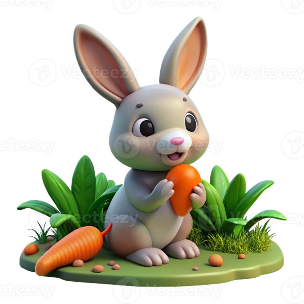 beautiful classic A curious rabbit nibbling on a carrot, garden setting, soft focus, photography style high quality png