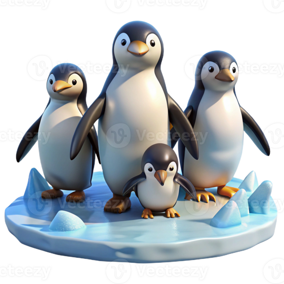 wonderful modern A group of penguins waddling on the ice, Antarctic setting, bright daylight, photography style premium png