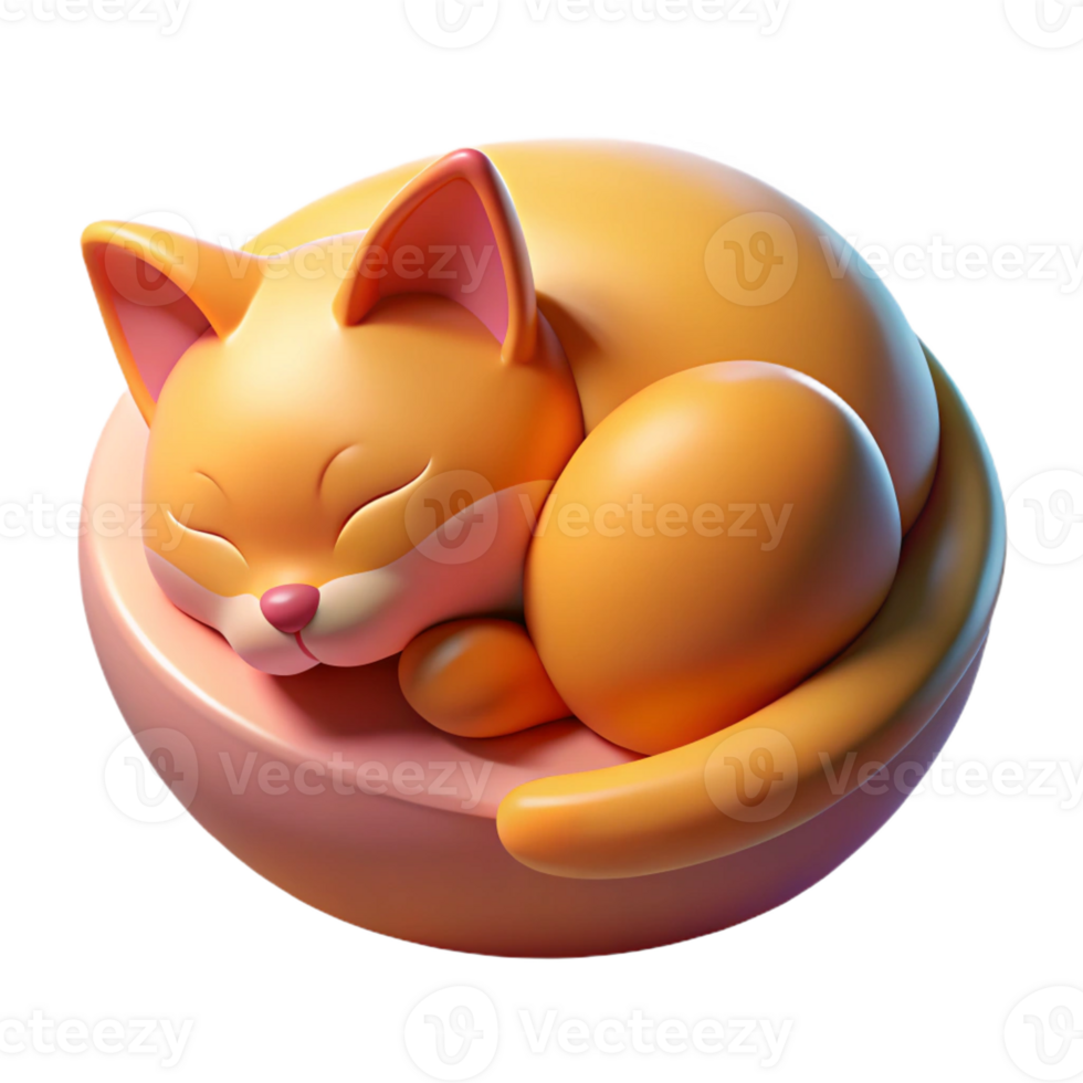 wonderful abstract A sleeping cat curled up in a ball, warm lighting, cozy setting, photography style high quality png