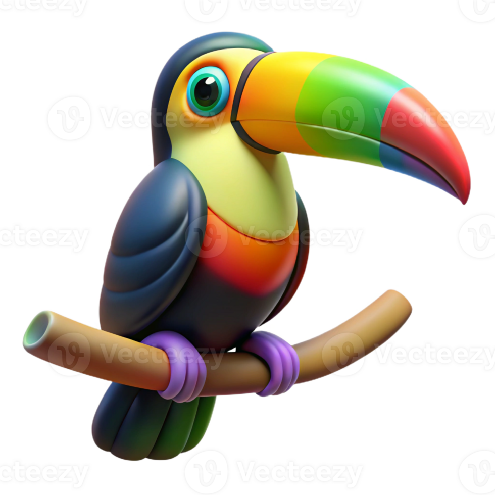 serene contemporary A colorful toucan perched on a branch, tropical rainforest setting, vibrant colors, photography style authentic png