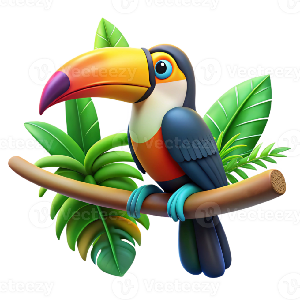 impressive classic A colorful toucan perched on a branch, tropical rainforest setting, vibrant colors, photography style high quality png
