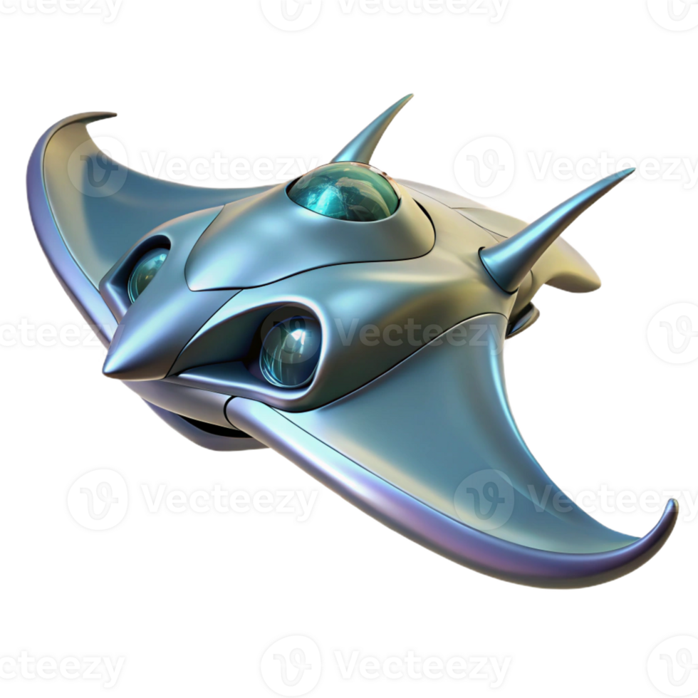 serene vintage A futuristic vehicle, resembling a manta ray, gliding through the air above a futuristic city. Biopunk style, soft lighting high resolution png