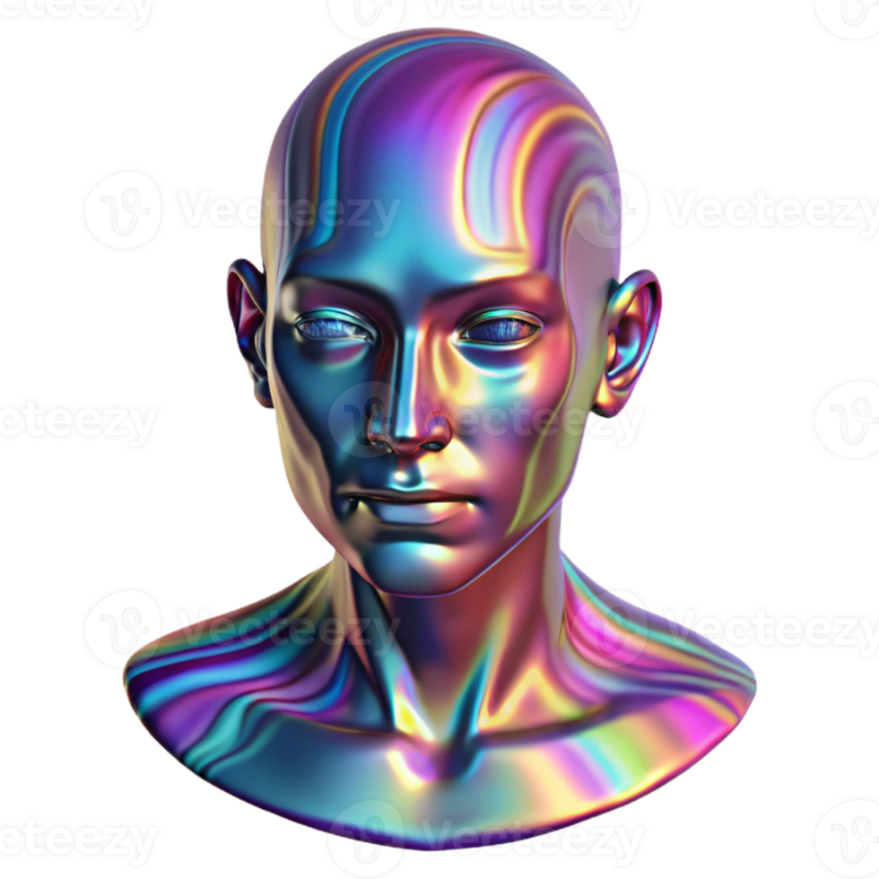 stunning minimalist A holographic projection of a human face, glitching and distorting. Glitch art style, vibrant lighting high resolution png