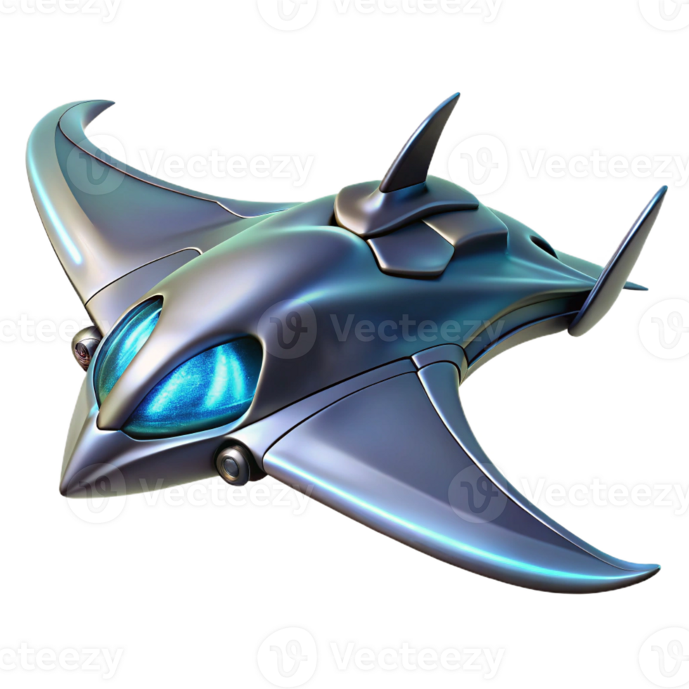 extraordinary minimalist A futuristic vehicle, resembling a manta ray, gliding through the air above a futuristic city. Biopunk style, soft lighting high quality png