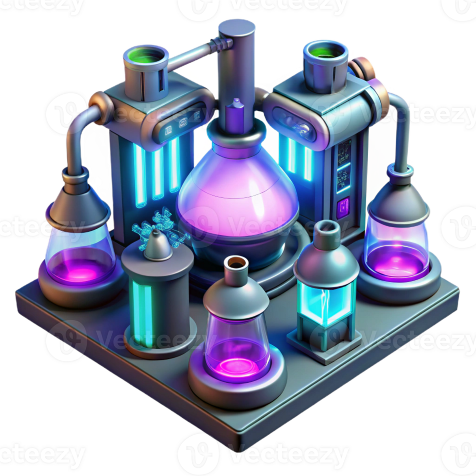 extraordinary artistic A futuristic laboratory, filled with glowing vials and complex machinery. Cyberpunk style, neon lighting original png