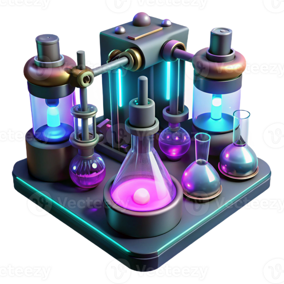 beautiful creative A futuristic laboratory, filled with glowing vials and complex machinery. Cyberpunk style, neon lighting exclusive png