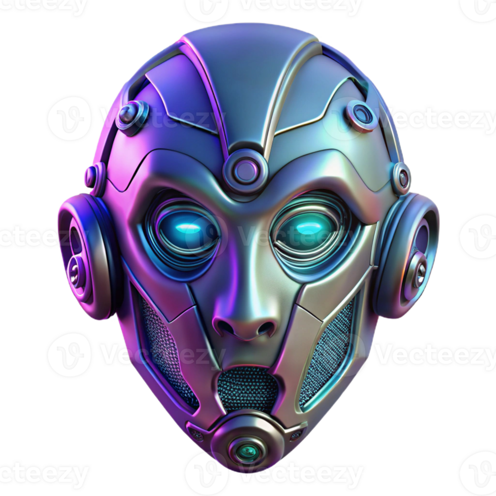 magnificent vintage A futuristic mask, adorned with intricate circuitry, floating in space. Cyberpunk style, neon lighting authentic png