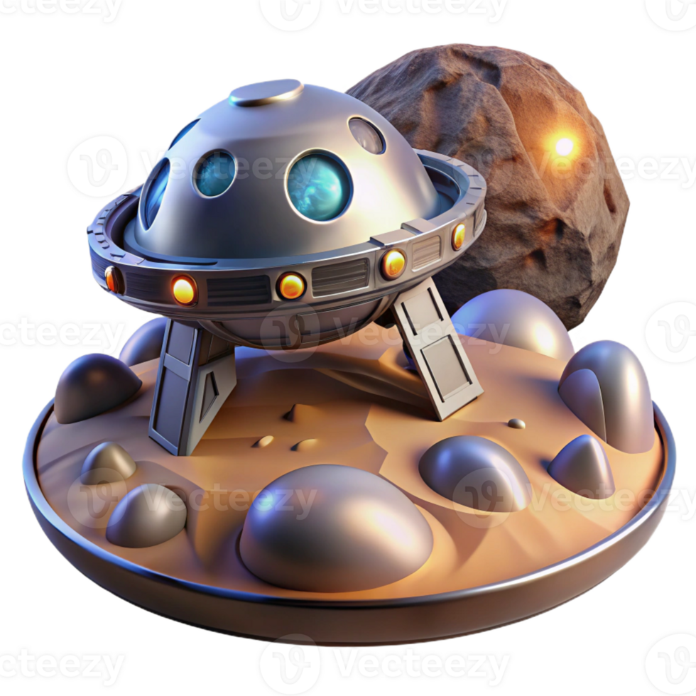 wonderful classic A futuristic spacecraft, landing on a desolate, alien moon. Sci-fi adventure style, dramatic lighting original png