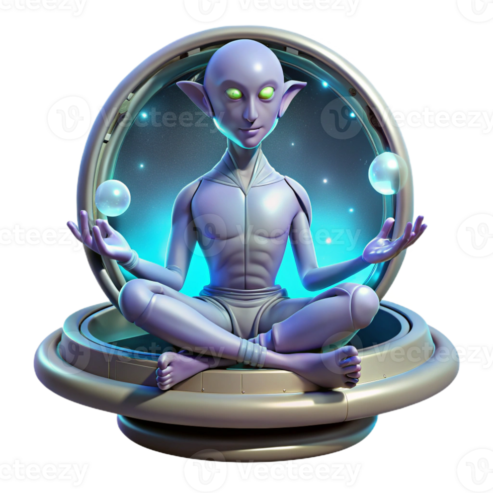 impressive traditional A humanoid alien with shimmering scales, meditating in a zero-gravity chamber. Fantasy sci-fi style, ethereal lighting professional png