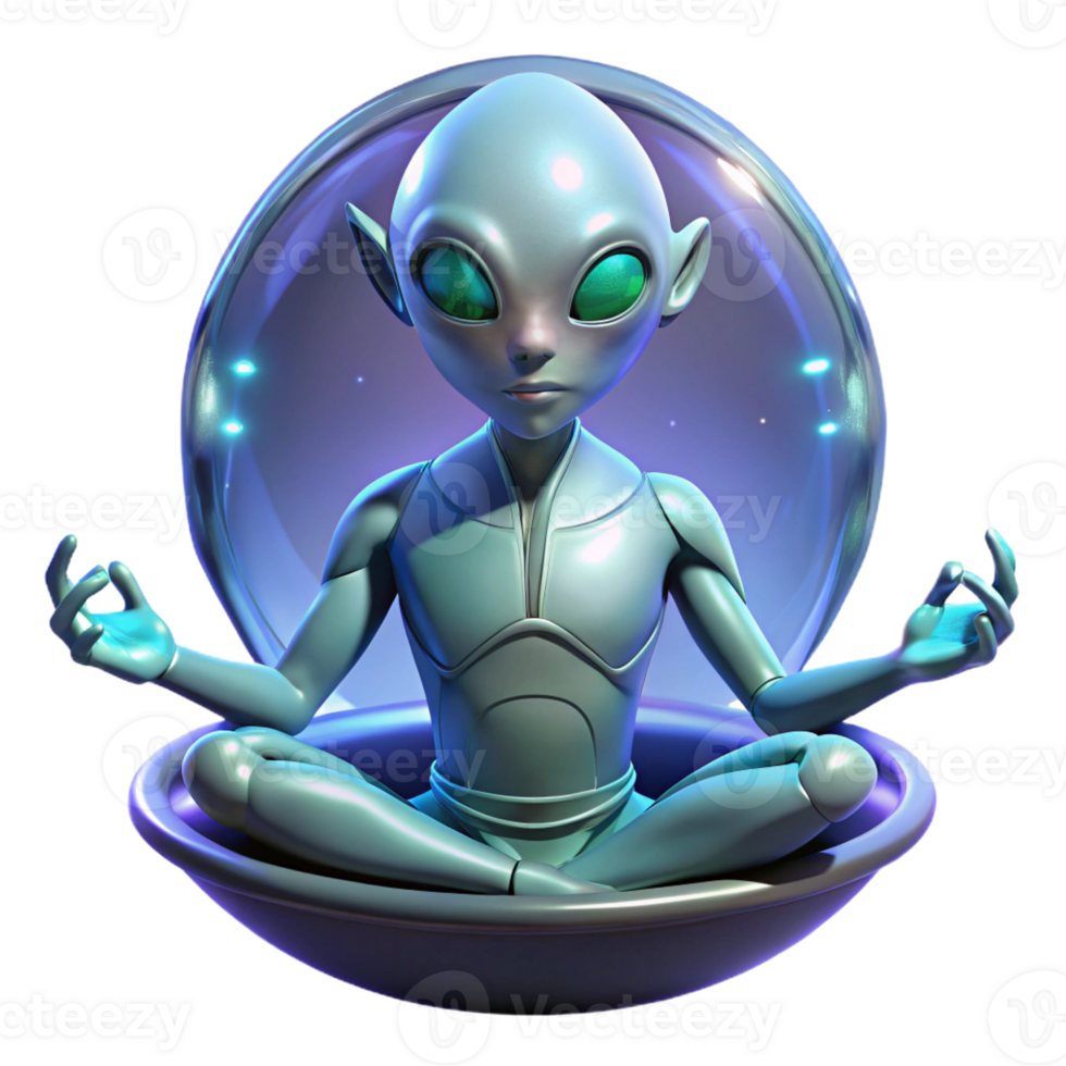 vibrant classic A humanoid alien with shimmering scales, meditating in a zero-gravity chamber. Fantasy sci-fi style, ethereal lighting 4K png