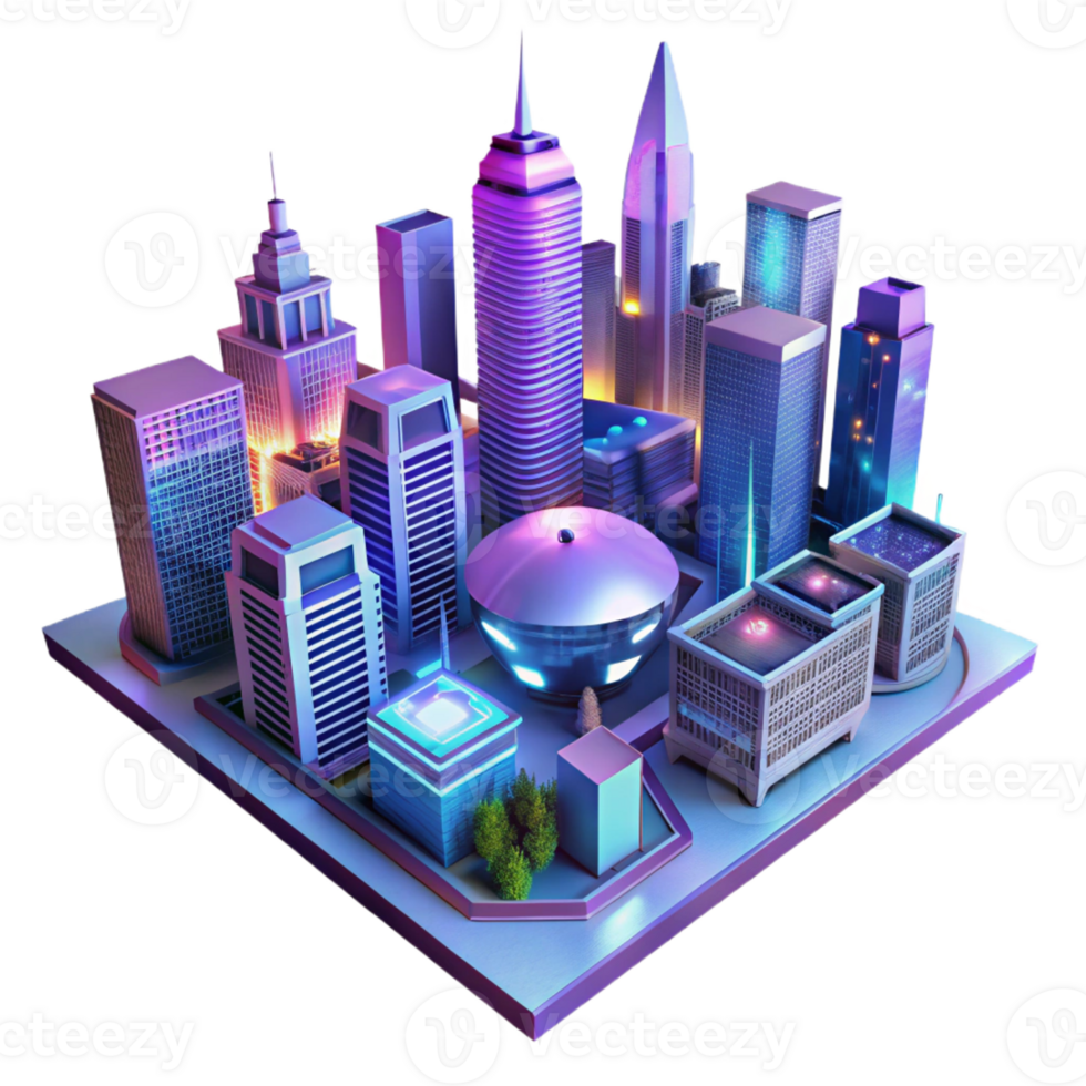 extraordinary abstract A futuristic cityscape at night, illuminated by holographic advertisements and flying vehicles. Synthwave style, vibrant lighting high resolution png