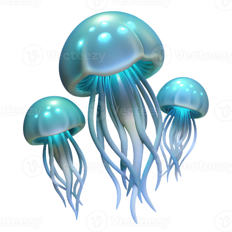 vibrant artistic A school of bioluminescent jellyfish drifting in the deep ocean, emitting a soft, ethereal glow, in a dark, abstract style high resolution png
