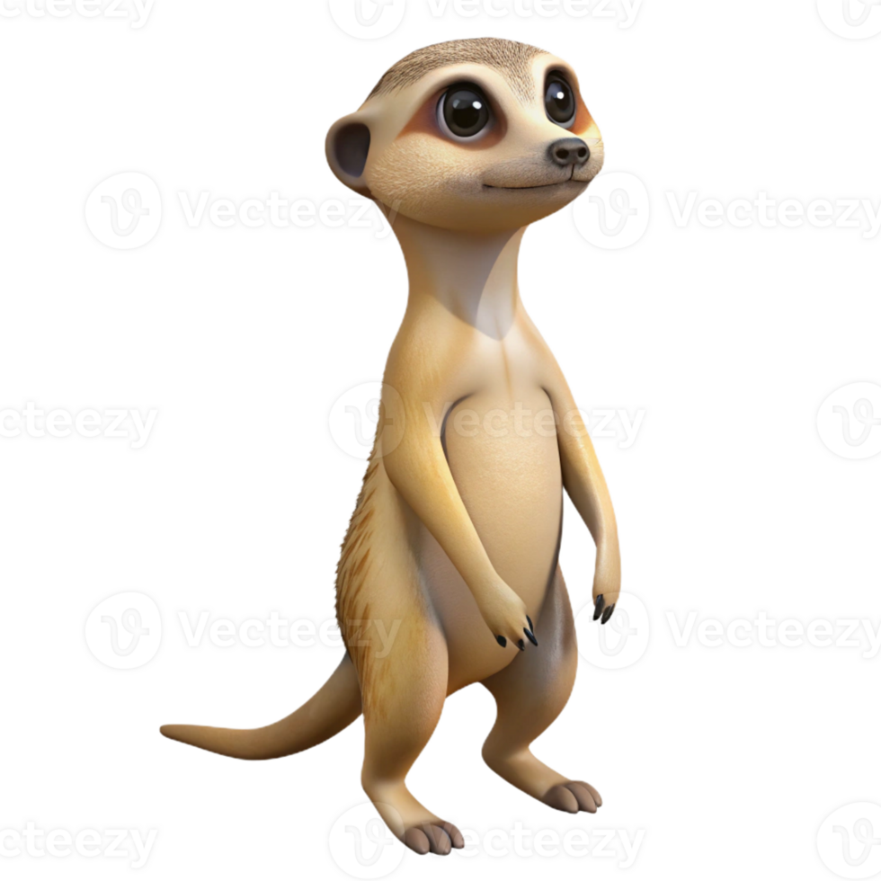 dramatic modern A curious meerkat standing on its hind legs, scanning the desert landscape, in a detailed, realistic style premium png