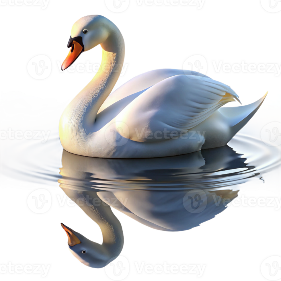 magnificent modern A graceful swan gliding across a calm lake, its reflection shimmering in the water, in a serene, painterly style premium png